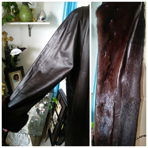 Leather & Mink Trim Coat - Picture 6 of 9